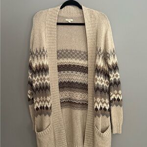 Sonoma Neutral Fair Isle Open-Front Cardigan in Beige and Brown